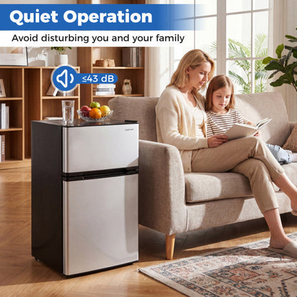 3.2 Cu.Ft Mini Fridge with Freezer Double Door Small Refrigerator with Adjustable Thermostat