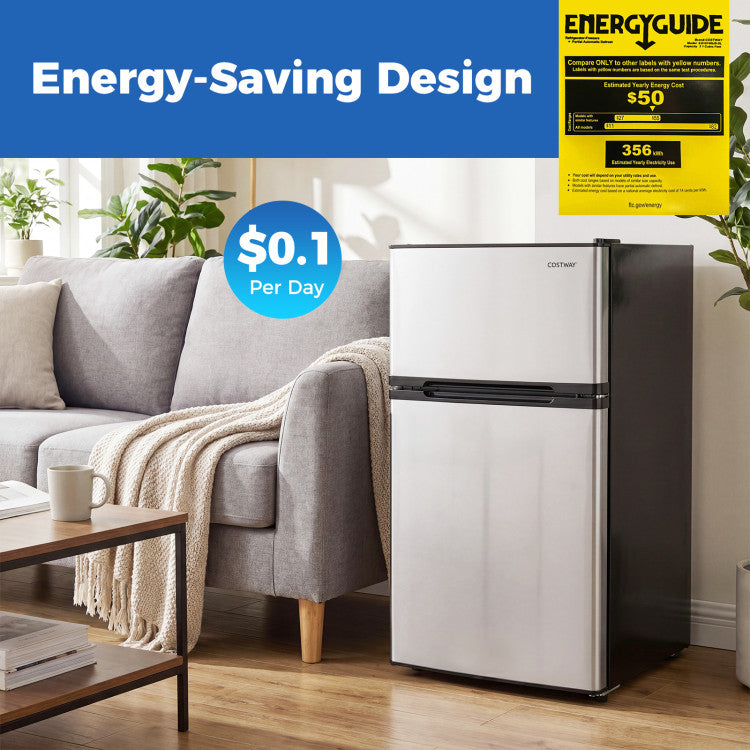 3.2 Cu.Ft Mini Fridge with Freezer Double Door Small Refrigerator with Adjustable Thermostat