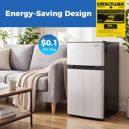 3.2 Cu.Ft Mini Fridge with Freezer Double Door Small Refrigerator with Adjustable Thermostat