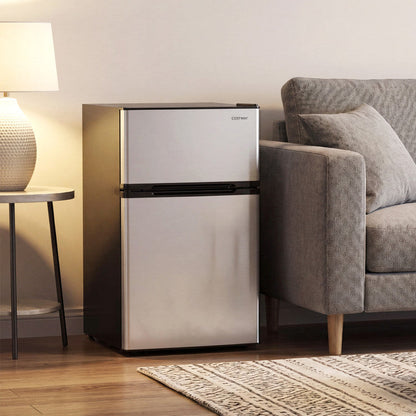 3.2 Cu.Ft Mini Fridge with Freezer Double Door Small Refrigerator with Adjustable Thermostat