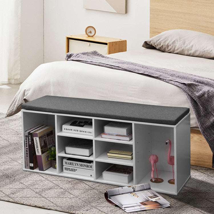 10-Cube Organizer Shoe Storage Bench with Cushion for Entryway