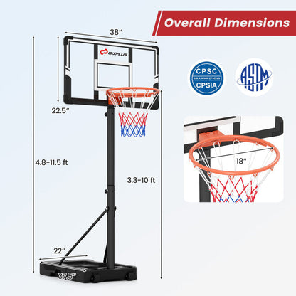 3.3-10 Feet Portable Basketball Hoop Adjustable with Base and Wheels