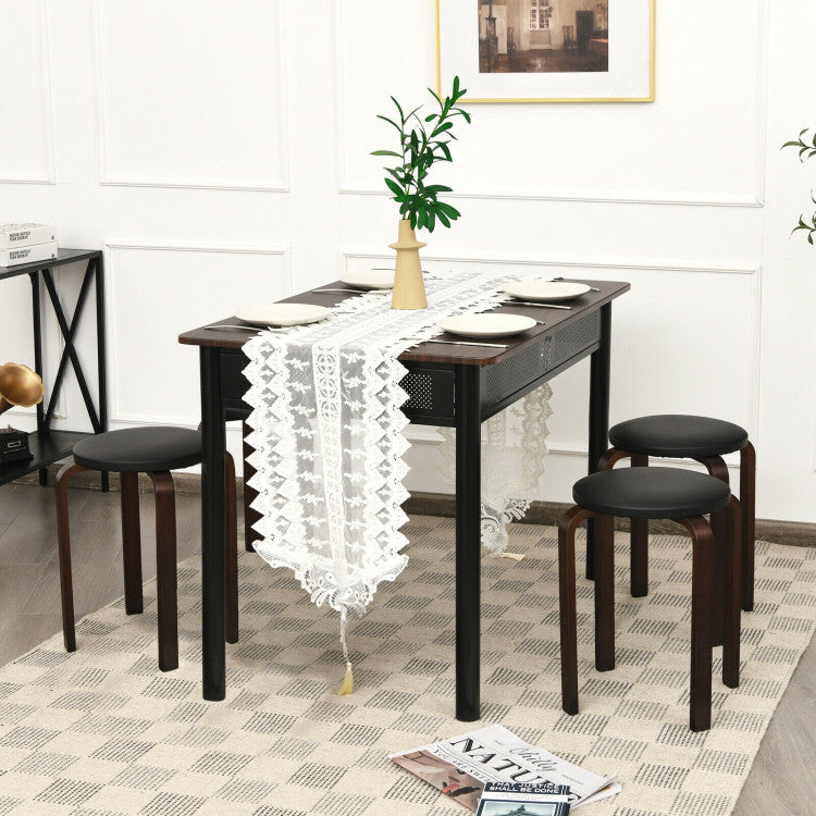 4-Pack Bentwood Stack Stools with PU Leather Round Top