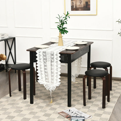 4-Pack Bentwood Stack Stools with PU Leather Round Top
