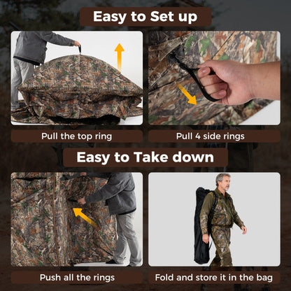 3-4 Person Hunting Blind 270° See-Through Pop-up Ground Blind with Full-Open Swing Door