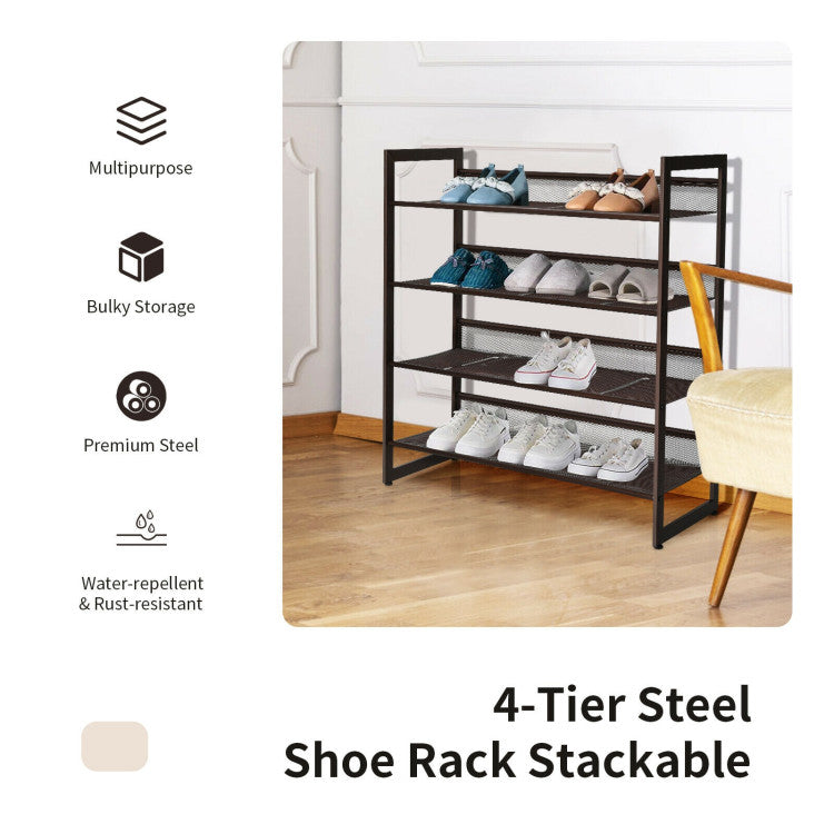 2/3/4 Tiers Flat and Slant Metal Shoe Rack for Entryway Hallway