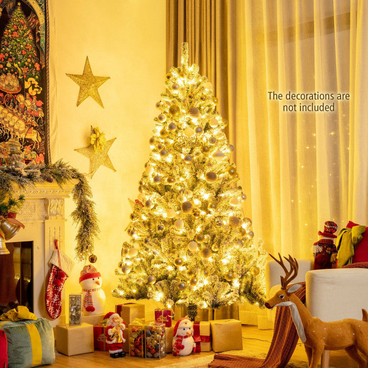 6/7/8 Feet Pre-lit Snow Flocked Christmas Tree with Metal Stand