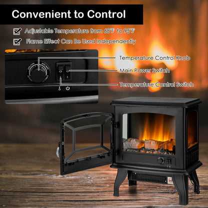 17 Inch Freestanding Electric Stove Fireplace Heater with 3 Side View