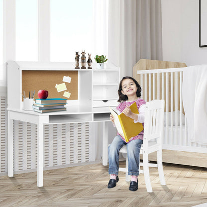 Kids Desk and Chair Set Study Writing Desk with Hutch and Bookshelves