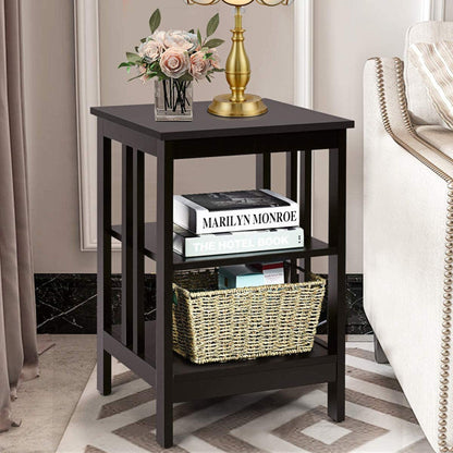 3-Tier Nightstand Set of 2 with Reinforced Bars and Stable Structure