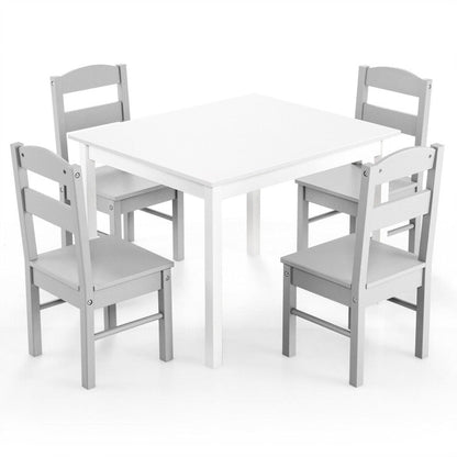 Kids 5 Pieces Table and Chair Set Wooden Children Activity Playroom Furniture Gift