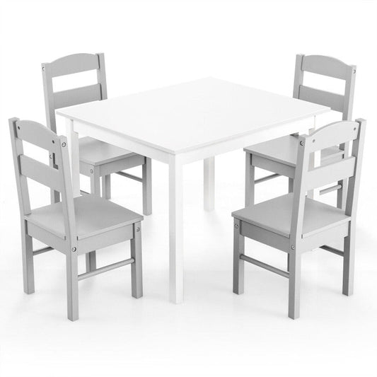 Kids 5 Pieces Table and Chair Set Wooden Children Activity Playroom Furniture Gift