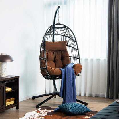 Patio Hanging Egg Chair with Stand Waterproof Cover and Folding Basket