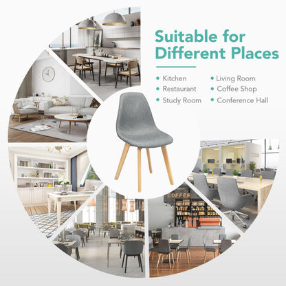 4 Pieces Modern Dining Chair Set with Wood Legs and Fabric Cushion Seat
