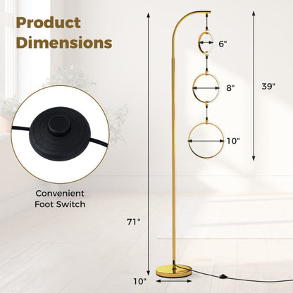 3-Circle Dimmable LED Floor Lamp with Foot Pedal Switch 3 Color Temperatures