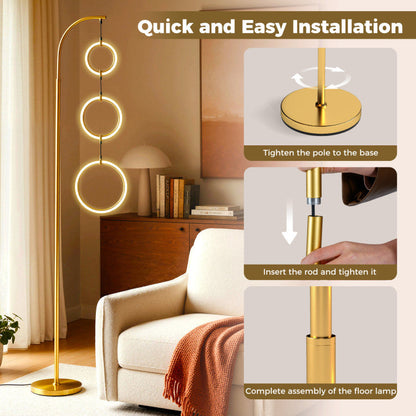 3-Circle Dimmable LED Floor Lamp with Foot Pedal Switch 3 Color Temperatures