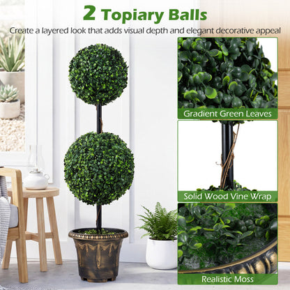 3 FT Artificial Boxwood Topiary Tree Double Ball Shrubs
