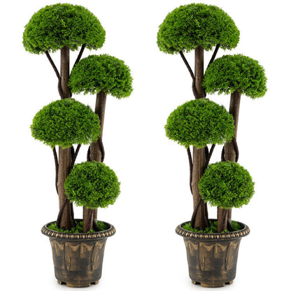3 FT Artificial Cypress Topiary Tree Realistic Greenery Plant with Spiral Vines and Real Wood Trunks