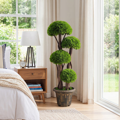 3 FT Artificial Cypress Topiary Tree Realistic Greenery Plant with Spiral Vines and Real Wood Trunks