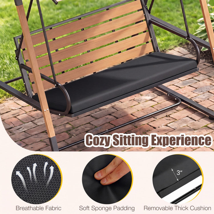 3-Person Porch Swing, Outdoor Swing with Adjustable Canopy
