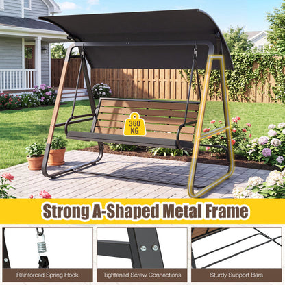 3-Person Porch Swing, Outdoor Swing with Adjustable Canopy