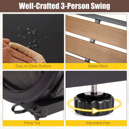 3-Person Porch Swing, Outdoor Swing with Adjustable Canopy