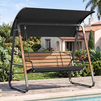 3-Person Porch Swing, Outdoor Swing with Adjustable Canopy