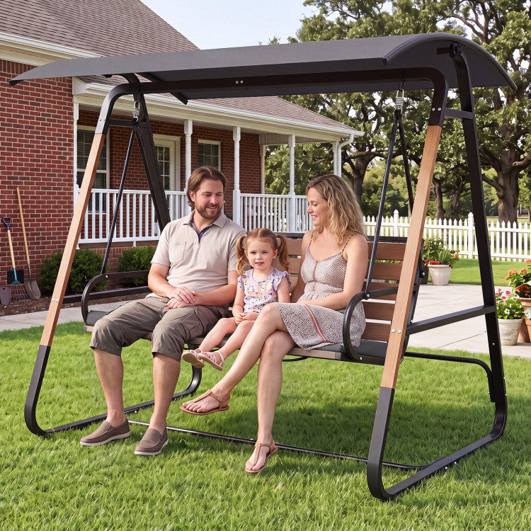 3-Person Porch Swing, Outdoor Swing with Adjustable Canopy