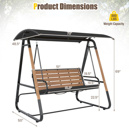 3-Person Porch Swing, Outdoor Swing with Adjustable Canopy