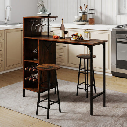 3 Piece Bar Table and Chairs Set with 6-Bottle Wine Rack