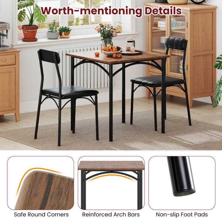 3-Piece Dining Table Set Square Kitchen Table and 2 Chairs for Dining Room