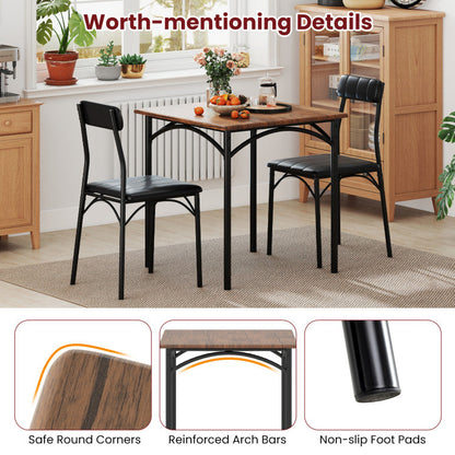 3-Piece Dining Table Set Square Kitchen Table and 2 Chairs for Dining Room