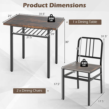 3-Piece Dining Table Set with Rectangular Kitchen Table and 2 Chairs
