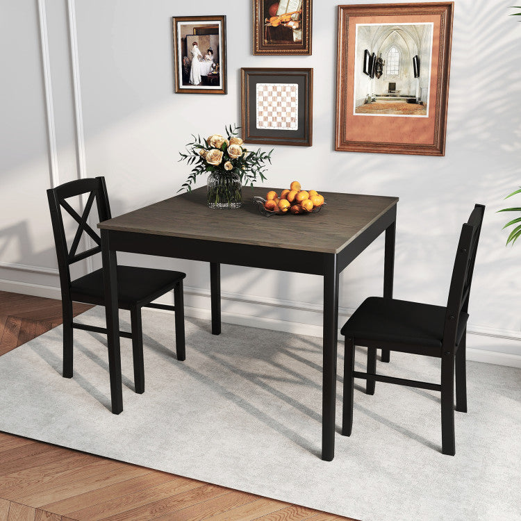3-Piece Dining Table Set Wooden Square Kitchen Table for 2 People