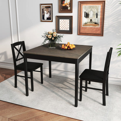 3-Piece Dining Table Set Wooden Square Kitchen Table for 2 People