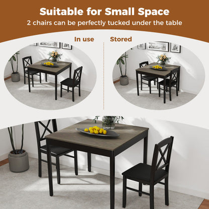 3-Piece Dining Table Set Wooden Square Kitchen Table for 2 People