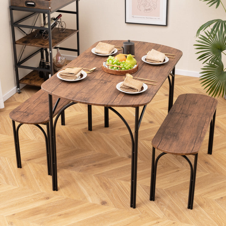 3-Piece Dining Table Set for 4 with Metal Frame