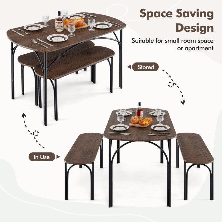 3-Piece Dining Table Set for 4 with Metal Frame