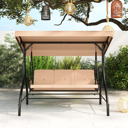 3-Piece Patio Swing with Canopy Removable Cushions and Side Pockets