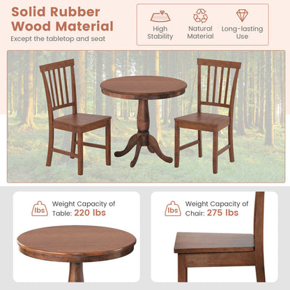 3 Pieces Wooden Dining Table and Chair Set for Cafe Kitchen Living Room