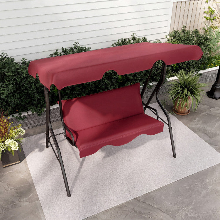 3 Seat Outdoor Patio Canopy Swing with Cushioned Steel Frame