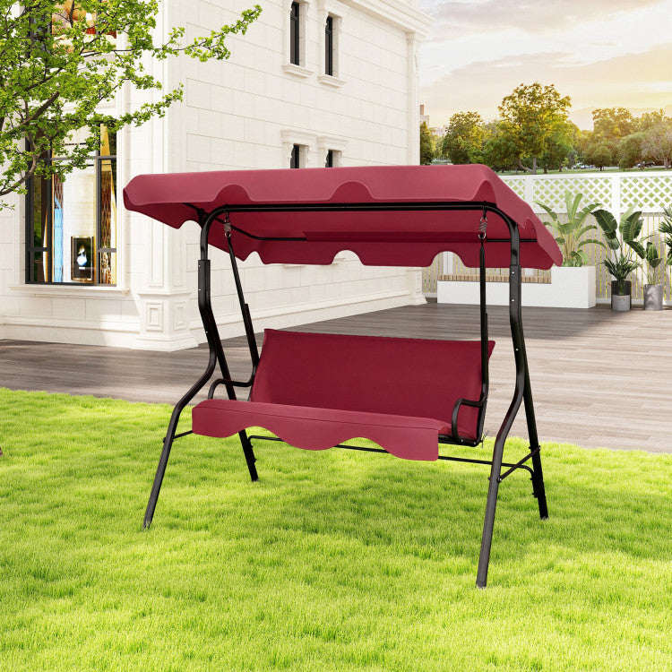 3 Seat Outdoor Patio Canopy Swing with Cushioned Steel Frame
