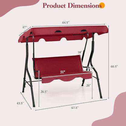 3 Seat Outdoor Patio Canopy Swing with Cushioned Steel Frame