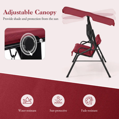 3 Seat Outdoor Patio Canopy Swing with Cushioned Steel Frame