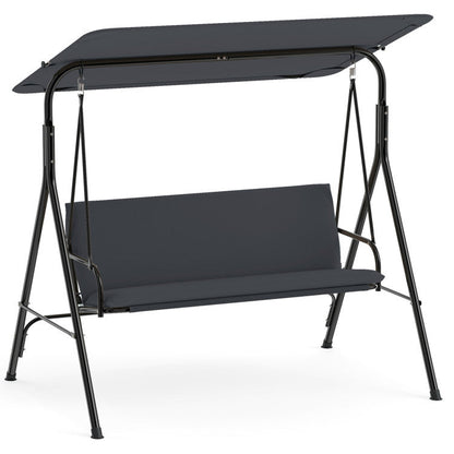 3-Seat Outdoor Patio Swing Chair with Adjustable Tilt Canopy and Stand