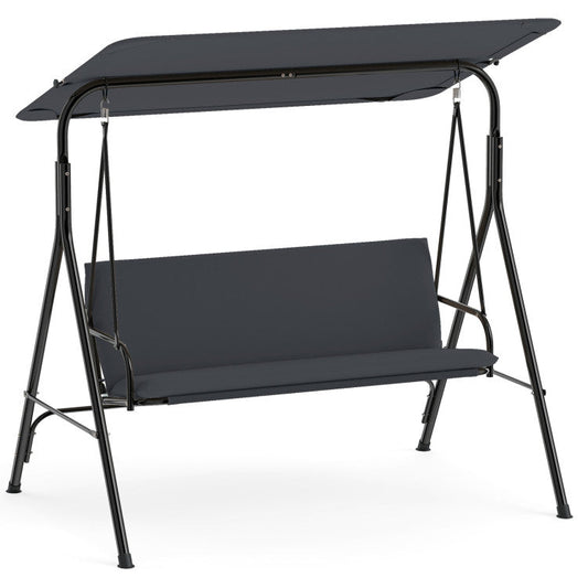 3-Seat Outdoor Patio Swing Chair with Adjustable Tilt Canopy and Stand