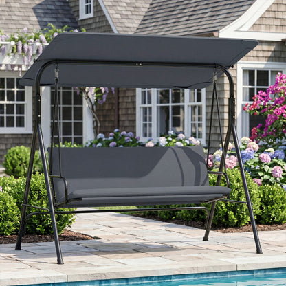 3-Seat Outdoor Patio Swing Chair with Adjustable Tilt Canopy and Stand