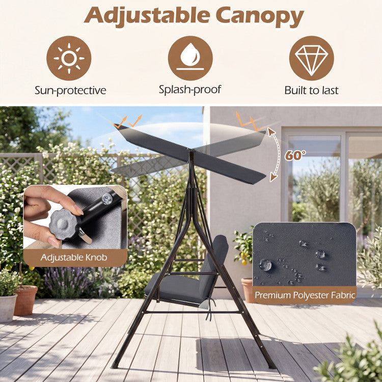 3-Seat Outdoor Patio Swing Chair with Adjustable Tilt Canopy and Stand