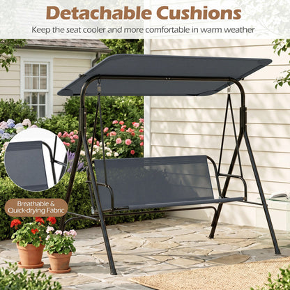 3-Seat Outdoor Patio Swing Chair with Adjustable Tilt Canopy and Stand