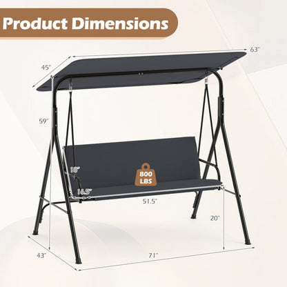 3-Seat Outdoor Patio Swing Chair with Adjustable Tilt Canopy and Stand